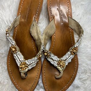 Boho Tommy Bahama Beaded Wood Leather Sandals